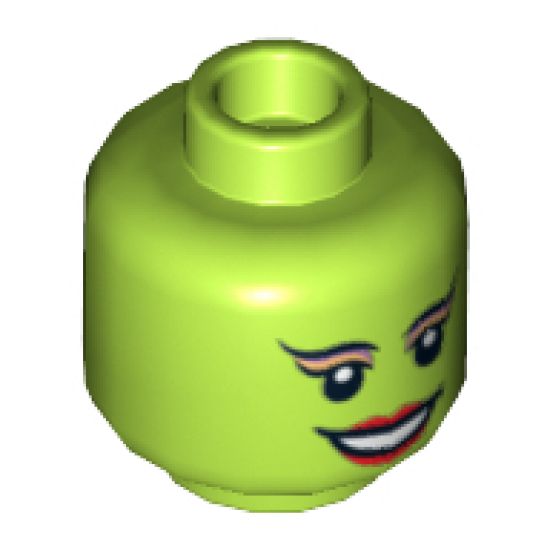 Minifigure, Head Dual Sided Alien Female Black Arched Eyebrows, Eyelashes, Red Lips, Smile / Scared Pattern (SW Oola) - Blocked Open Stud