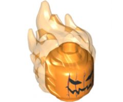 Minifigure, Head, Modified Alien with Trans-Orange Flaming Hair and Pumpkin Jack O' Lantern Pattern