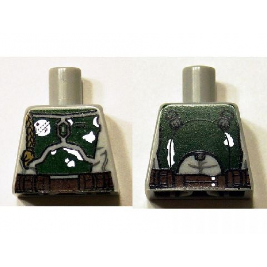 Torso SW Mandalorian Armor Plates Dark Green Pattern Dual Sided (Boba Fett), Large Emblem on Chest