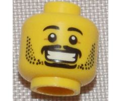 Minifigure, Head Black Eyebrows, Moustache, Goatee, Stubble, Wide Grin with Teeth Pattern - Hollow Stud