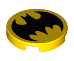 Tile, Round 2 x 2 with Bottom Stud Holder with Black Bat Batman Logo Pattern