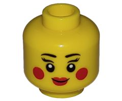 Minifigure, Head Dual Sided Female Black Eyebrows, Red Lips and Circles on Cheeks, Closed Smile / Open Smile Pattern - Hollow Stud
