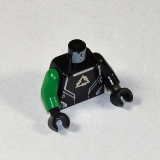 Torso Alpha Team Arctic Logo, Black Shirt and Silver Lines Pattern / Black Arm Left / Green Arm Right / Black Hands