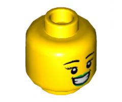 Minifigure, Head Dual Sided Female, Black Eyebrows, Bright Green Lips, Large Smile / Eating Pattern - Hollow Stud