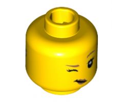 Minifigure, Head Dual Sided Female Silver Goggles with Medium Azure Lenses / Dark Tan Eyebrows and Wink Pattern - Hollow Stud