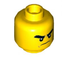 Minifigure, Head Dual Sided Black Bushy Eyebrows, Smile / Angry Pattern (Cole) - Hollow Stud