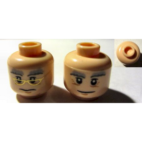 Minifigure, Head Dual Sided HP Dumbledore Glasses / No Glasses Pattern - Hollow Stud