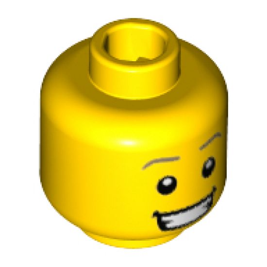 Minifigure, Head Dark Tan Eyebrows, White Pupils, Open Smile with Teeth Pattern - Hollow Stud