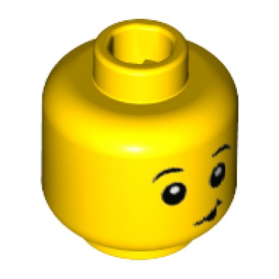 Minifigure, Head Child Raised Black Eyebrows, White Pupils, Lopsided Smile with Black Tongue Out Pattern - Hollow Stud