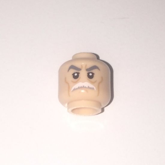 Minifigure, Head Male, Stern Gray Eyebrows, White Moustache and Wrinkles Pattern (SW Admiral Yularen) - Hollow Stud