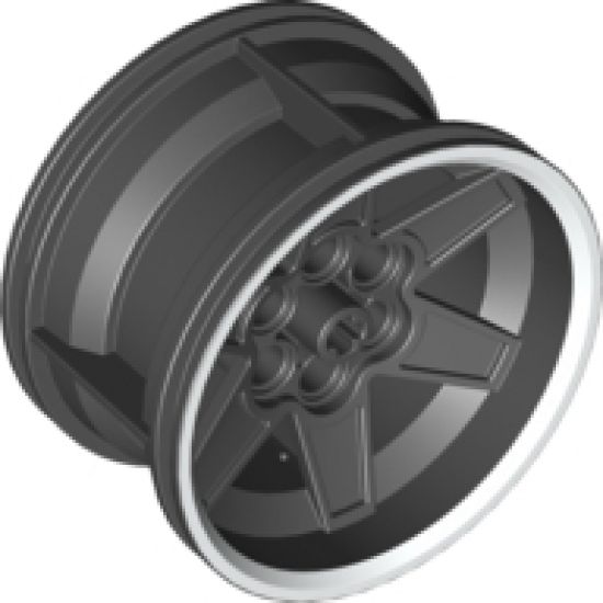 Wheel 56mm D. x 34mm Technic Racing Medium, 6 Pin Holes with White Rim Edge Pattern