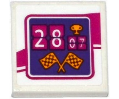 Tile 2 x 2 with '2807' (28:07), Trophy and Checkered Flags Pattern (Sticker) - Set 41122