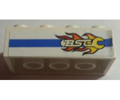Brick 2 x 4 with Blue Line and Flaming Wrench 'BSC' Pattern Model Right Side (Sticker) - Set 8681