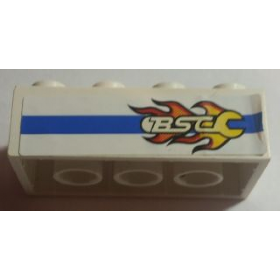 Brick 2 x 4 with Blue Line and Flaming Wrench 'BSC' Pattern Model Right Side (Sticker) - Set 8681