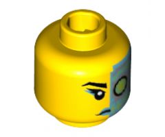 Minifigure, Head Female Black Eyebrow, Dark Azure Lips, Dark Azure and Silver Cyborg Eyepiece Pattern - Hollow Stud