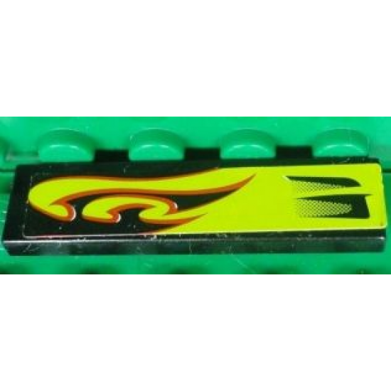 Tile 1 x 4 with Lime Swirls and Air Intake Pattern Model Left Side (Sticker) - Set 8681