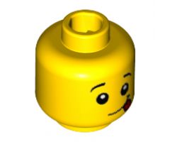 Minifigure, Head Raised Black Eyebrows, White Pupils, Lopsided Smile with Red Tongue Out Pattern - Hollow Stud