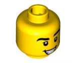 Minifigure, Head Black Eyebrows Thick, White Pupils, Open Smile with Teeth Pattern - Hollow Stud