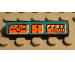 Tile 1 x 4 with Orange Control Panels on Dark Turquoise Background Pattern (Sticker) - Set 8233
