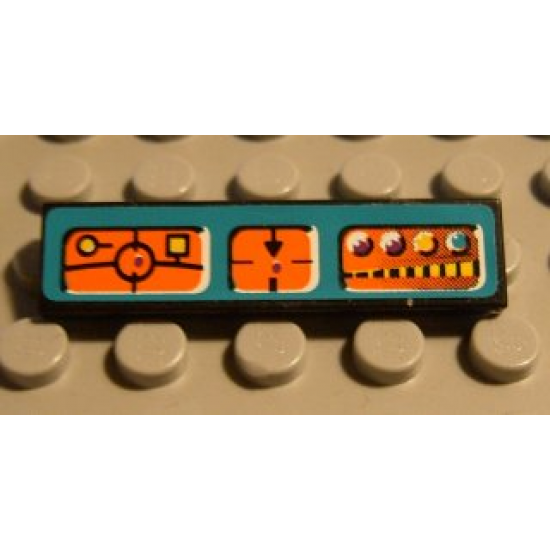 Tile 1 x 4 with Orange Control Panels on Dark Turquoise Background Pattern (Sticker) - Set 8233