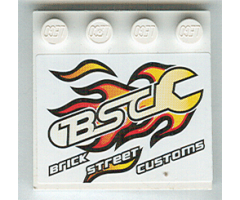 Tile, Modified 4 x 4 with Studs on Edge with Flaming Wrench 'BSC BRICK STREET CUSTOMS' Pattern (Sticker) - Set 8681