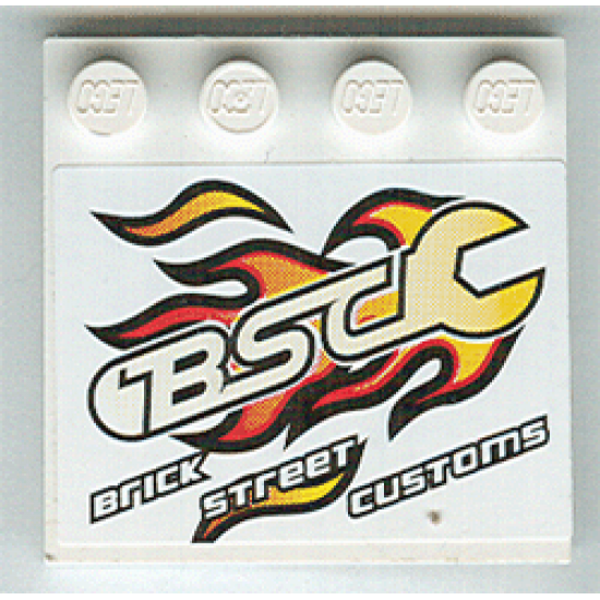 Tile, Modified 4 x 4 with Studs on Edge with Flaming Wrench 'BSC BRICK STREET CUSTOMS' Pattern (Sticker) - Set 8681
