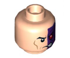 Minifigure, Head Dark Purple Left Side with Red Eye and Magenta Swirls Pattern - Hollow Stud