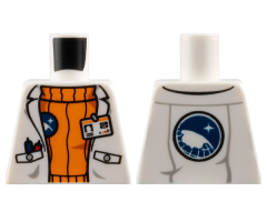 Torso Lab Coat with Pockets and ID Badge over Orange Sweater, Arctic Explorer Logo on Reverse Pattern