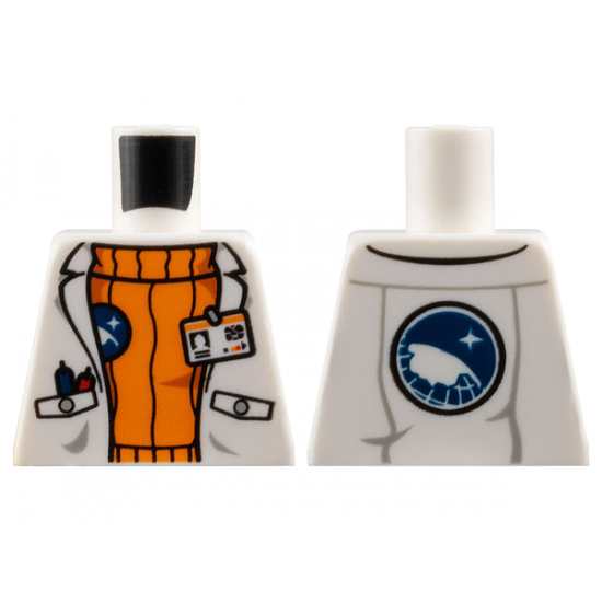 Torso Lab Coat with Pockets and ID Badge over Orange Sweater, Arctic Explorer Logo on Reverse Pattern