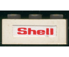 Brick 1 x 3 with Red 'Shell' Text on White Background Pattern on both sides (Stickers) - Set 6378