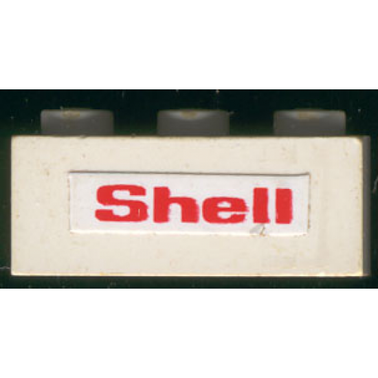 Brick 1 x 3 with Red 'Shell' Text on White Background Pattern on both sides (Stickers) - Set 6378
