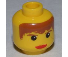 Minifigure, Head Female with Red Lips, Brown Hair and Eyebrows Pattern - Blocked Open Stud