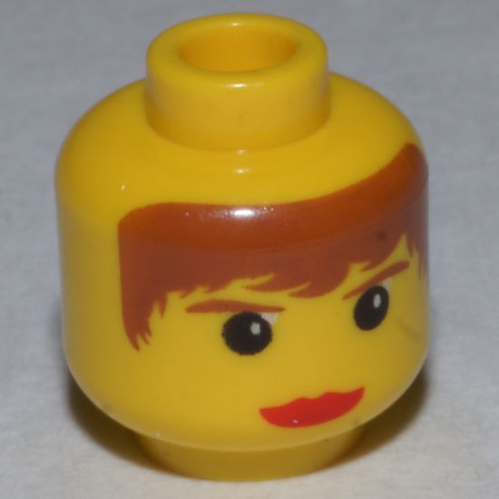 Minifigure, Head Female with Red Lips, Brown Hair and Eyebrows Pattern - Blocked Open Stud