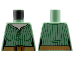 Torso Female Shirt, Green Pinstripes, Dark Tan Belt with Medium Nougat Buckle and Stitching Pattern