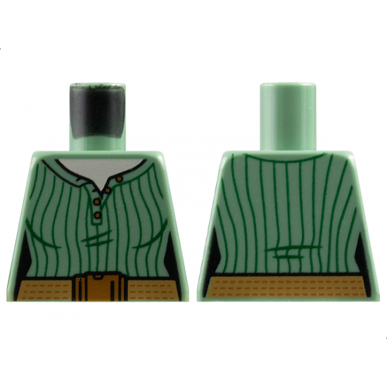 Torso Female Shirt, Green Pinstripes, Dark Tan Belt with Medium Nougat Buckle and Stitching Pattern