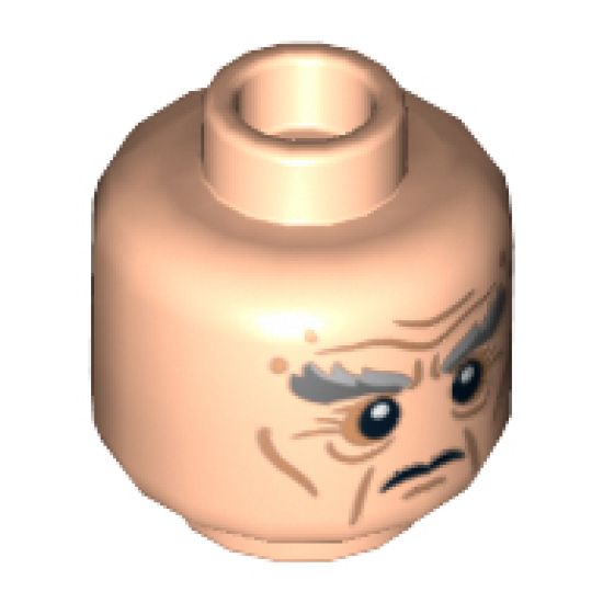 Minifigure, Head Dual Sided LotR Bushy Gray Eyebrows, Wrinkles, Calm / Battle Rage Pattern (Oin) - Hollow Stud
