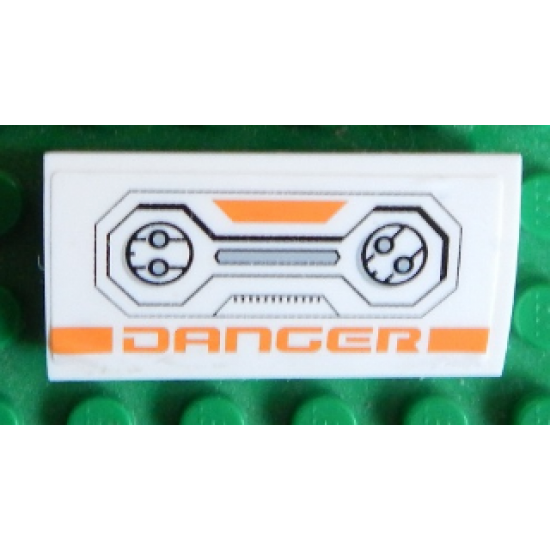 Slope, Curved 2 x 4 x 2/3 without Bottom Tubes with 'DANGER' and Mechanical Pattern (Sticker) - Set 7645