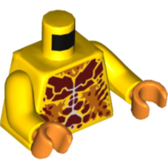Torso Nexo Knights Bare Chest with Dark Red and Orange Bones and Smudges Pattern / Yellow Arms / Orange Hands