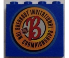 Panel 1 x 4 x 3 - Hollow Studs with NHL Breakout Logo on Blue Background Pattern (Sticker) - Set 3579