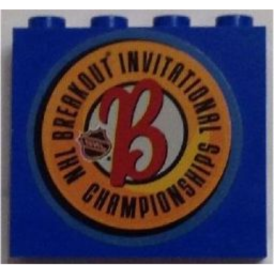 Panel 1 x 4 x 3 - Hollow Studs with NHL Breakout Logo on Blue Background Pattern (Sticker) - Set 3579