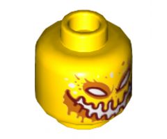 Minifigure, Head Alien Red and Orange Eyes, Wide Squiggley Mouth, White and Orange Spots on Front and Back Pattern - Hollow Stud