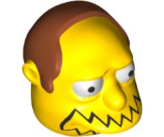 Minifigure, Head, Modified Simpsons Comic Book Guy with Black Mouth Line and Dark Orange Hair Pattern