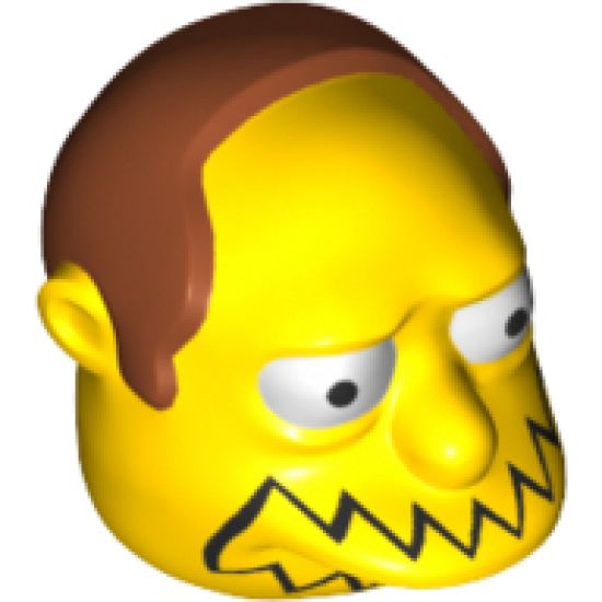 Minifigure, Head, Modified Simpsons Comic Book Guy with Black Mouth Line and Dark Orange Hair Pattern