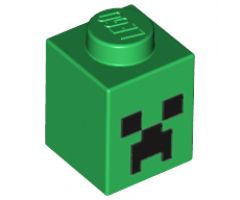 Brick 1 x 1 with Black Minecraft Creeper Face Pattern