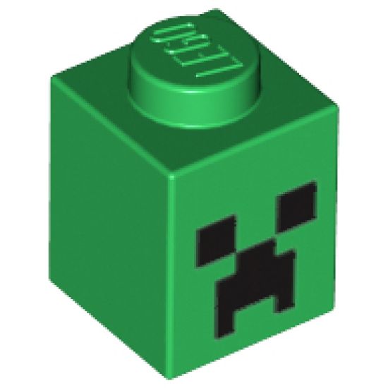 Brick 1 x 1 with Black Minecraft Creeper Face Pattern