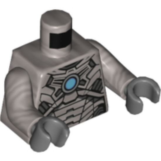 Torso Armor with Black and Silver Panels and Medium Blue Circle Pattern / Flat Silver Arms / Dark Bluish Gray Hands