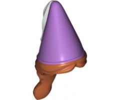 Minifigure, Hair Combo, Hair with Hat, Hair in Braid and Medium Lavender Cone with White Ribbon Pattern