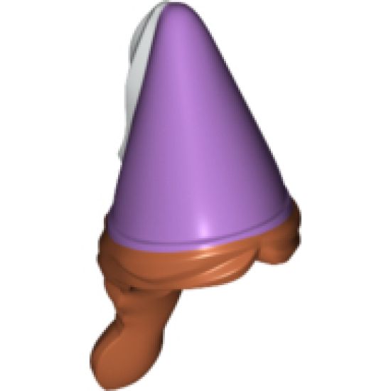 Minifigure, Hair Combo, Hair with Hat, Hair in Braid and Medium Lavender Cone with White Ribbon Pattern