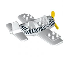 Duplo, Aircraft Airplane Small with Rear Cargo Bay, Light Bluish Gray Wheels Assembly and Zebra Stripes Pattern, Small Propeller Pin