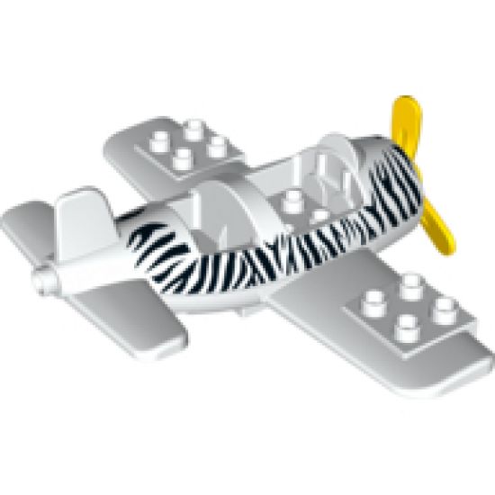 Duplo, Aircraft Airplane Small with Rear Cargo Bay, Light Bluish Gray Wheels Assembly and Zebra Stripes Pattern, Small Propeller Pin